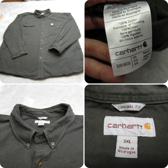 Carhartt Shirt Men 3XL Dark Green Sandstone Twill Heavy Original Fit Rugged Work - Picture 1 of 12